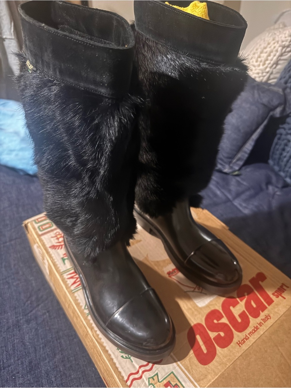 Oscar Black Fur-Trim Mid-Calf Women's Boots